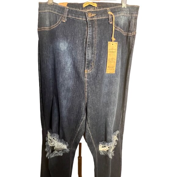 NWT Aphrodite women’s blue jeans size 3XL distressed back pockets stretch high w - Picture 2 of 12